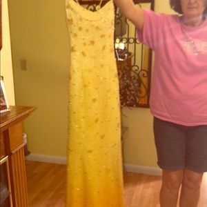 Formal Dress yellow with orange beading